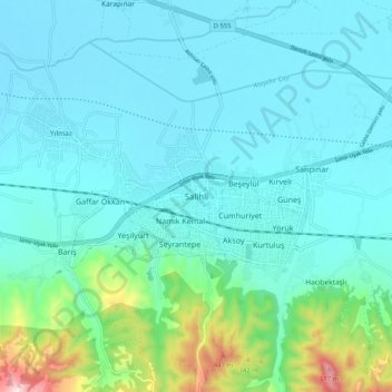 Carte topographique Salihli, altitude, relief