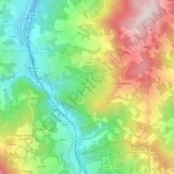 Carte topographique Rovinaia di Sopra, altitude, relief