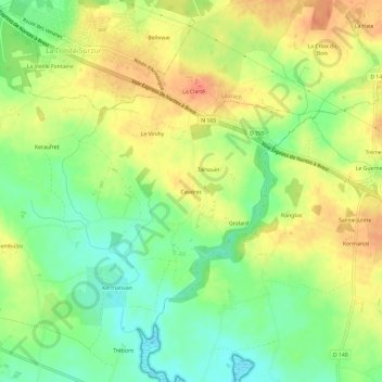 Carte topographique Caudrec, altitude, relief