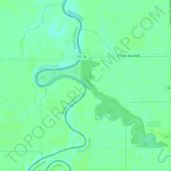 Carte topographique confluence of Red River of the North and Buffalo River, altitude, relief