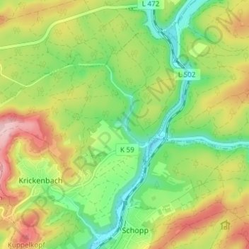 Carte topographique Schweinstal, altitude, relief