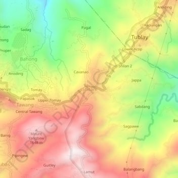 Carte topographique Shilan, altitude, relief