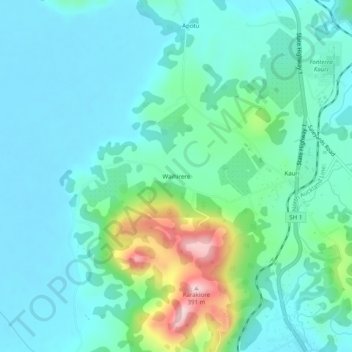 Carte topographique Waihirere, altitude, relief