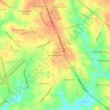 Carte topographique West Anderson, altitude, relief
