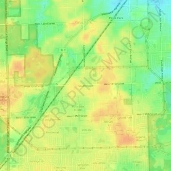 Carte topographique Southmoor, altitude, relief