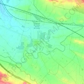 Carte topographique Puigverd de Lleida, altitude, relief