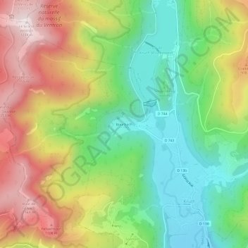 Carte topographique Bourbach, altitude, relief