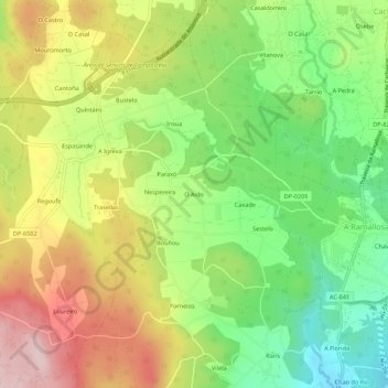 Carte topographique O Aido, altitude, relief