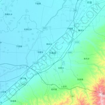 Carte topographique Pingyao, altitude, relief