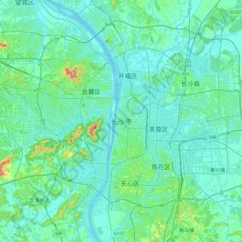 Carte topographique Changsha, altitude, relief
