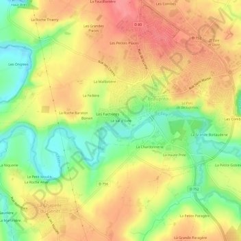 Carte topographique Le Val d'Evre, altitude, relief