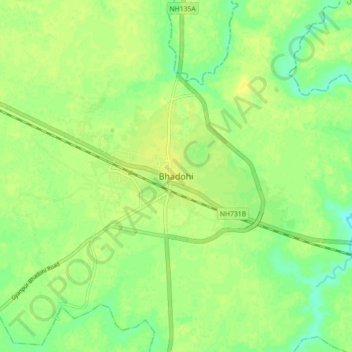 Carte topographique Bhadohi, altitude, relief