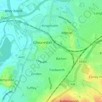 Carte topographique Kings Barton, altitude, relief
