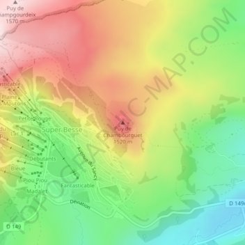 Carte topographique Puy de Chambourguet, altitude, relief
