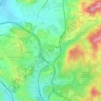 Carte topographique Telhal, altitude, relief