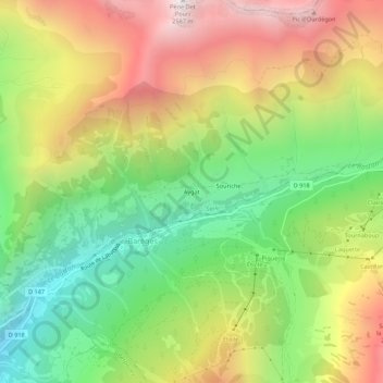 Carte topographique Aygat, altitude, relief
