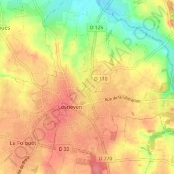 Carte topographique Kergoniou, altitude, relief