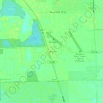 Carte topographique Rosharon, altitude, relief