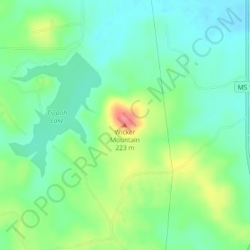 Carte topographique Wicker Mountain, altitude, relief