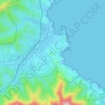 Carte topographique Llançà, altitude, relief