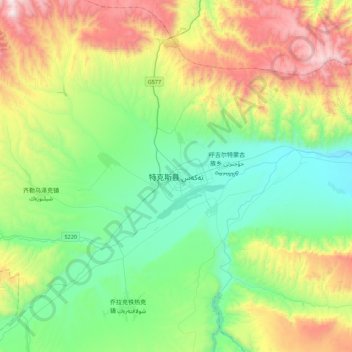 Carte topographique Tekes, altitude, relief
