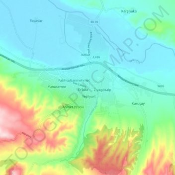 Carte topographique Erbaa, altitude, relief