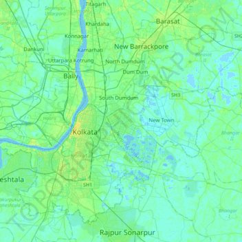 Carte topographique Bidhannagar, altitude, relief