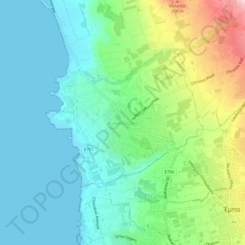 Carte topographique Kissonerga, altitude, relief
