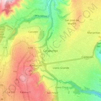 Carte topographique Carapungo, altitude, relief