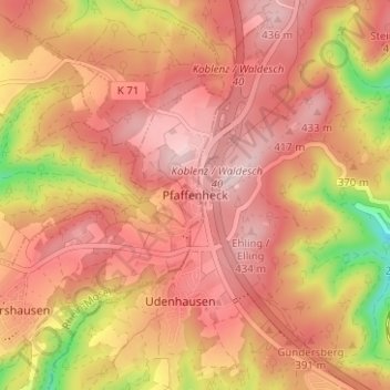 Carte topographique Pfaffenheck, altitude, relief