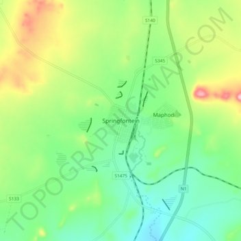 Carte topographique Springfontein, altitude, relief