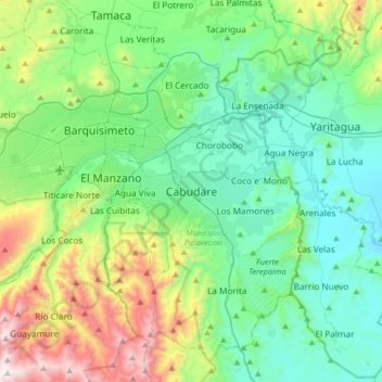 Carte topographique Cabudare, altitude, relief