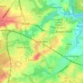 Carte topographique Sunninghill, altitude, relief