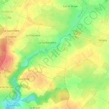 Carte topographique Vux, altitude, relief