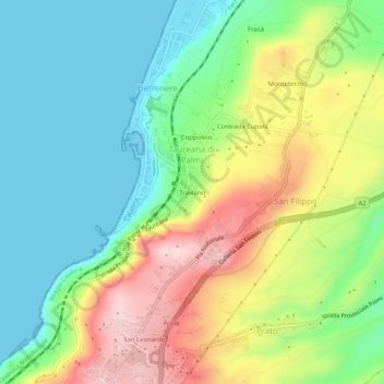 Carte topographique Traviano, altitude, relief