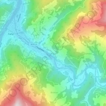 Carte topographique Vojnoge, altitude, relief