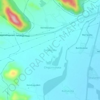 Carte topographique Tadikonda, altitude, relief
