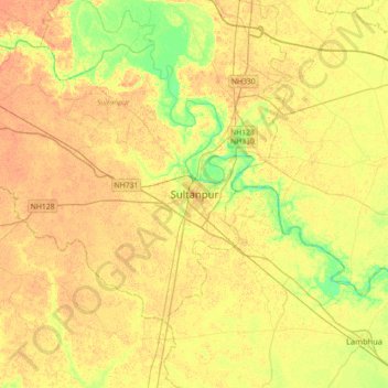 Carte topographique Sultanpur, altitude, relief