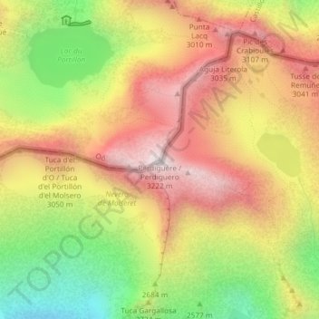Carte topographique Pico Perdiguero, altitude, relief