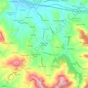 Carte topographique Arneiro das Roçadas, altitude, relief