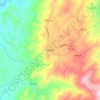 Carte topographique Sevilla, altitude, relief