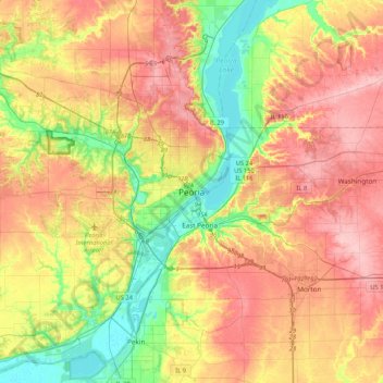 Carte topographique Peoria, altitude, relief