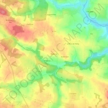 Carte topographique Bodérias, altitude, relief