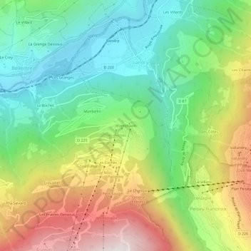 Carte topographique Montchavin, altitude, relief