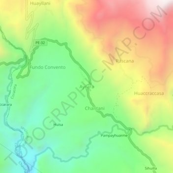 Carte topographique Aycara, altitude, relief