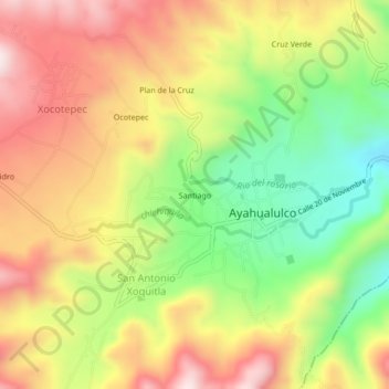 Carte topographique Santiago, altitude, relief