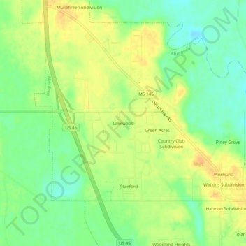 Carte topographique Lakewood, altitude, relief