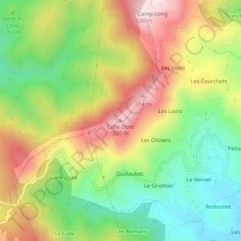 Carte topographique Colle Dure, altitude, relief