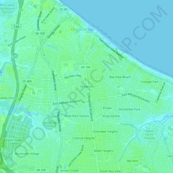 Carte topographique Oceanair, altitude, relief