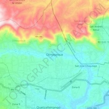 Carte topographique Olintepeque, altitude, relief